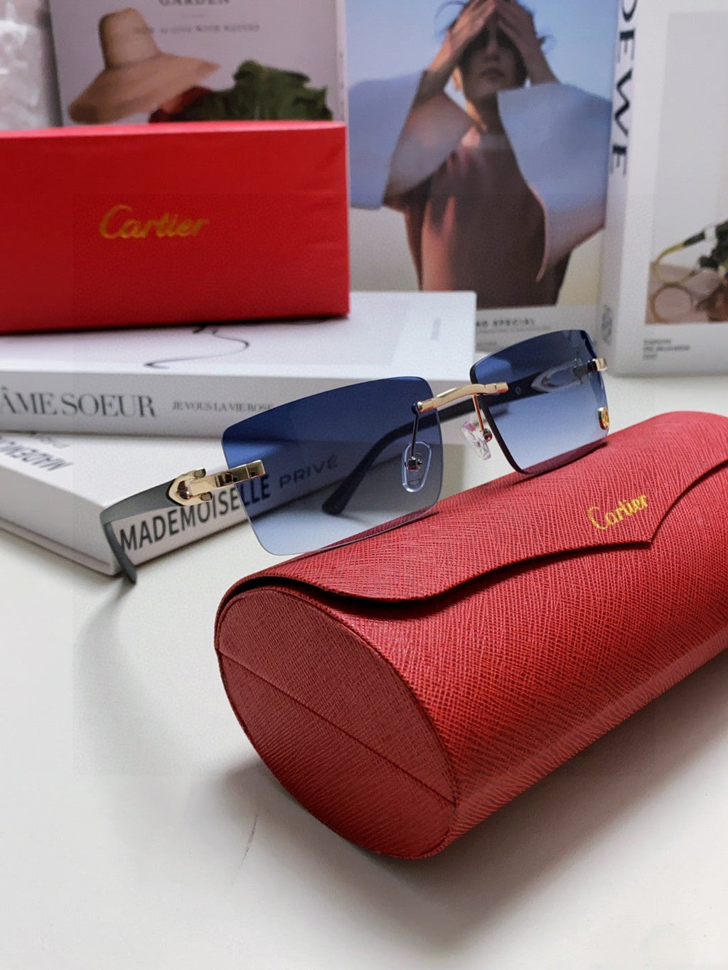 CARTIER C DE RECTANGULAR FRAME SUNGLASSES 518454 IN METAL
