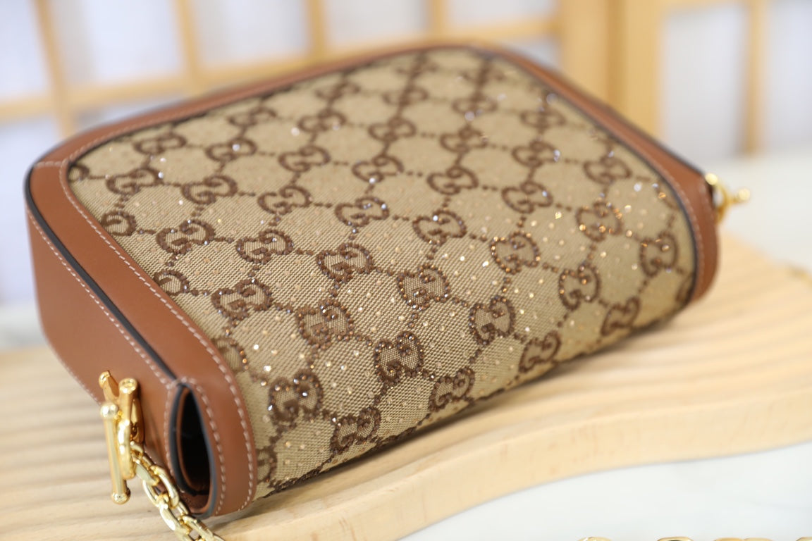 Gucci Horsebit 1955 Crystal Canvas Shoulder Bag-675801